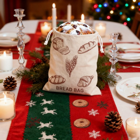 Reusable Linen Bread Bag with Drawstring Closure, Multi - Purpose Food Storage Bag for Bread, Various Foods & Small Items, Portable & Friendly Kitchen Organizer for Home, Picnics & Travel