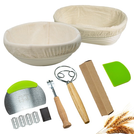 10 Inch Bread Proofing Basket Set - Round & Oval Rattan Banneton with Liner, Sourdough Baking Kit with Danish Whisk, Dough Scraper & Bread Lame, Ideal for Homemade Loaf, Baguette, Ciabatta
